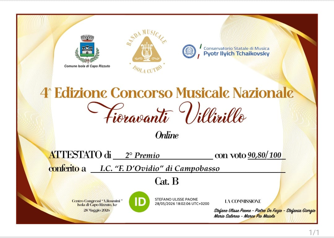 Secondo Premio alla 4^ edizione del Concorso Nazionale  “Fioravanti Villirillo”